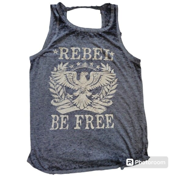Patriotic Grey M Tank by Maurices -"Rebel Be Free" Design with Stylish Open Back - Picture 5 of 6
